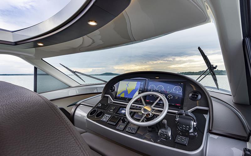 Windshield of Palm Beach's GT60 is quite the marvel, aesthetically and engineering wise. - photo © Palm Beach Motor Yachts