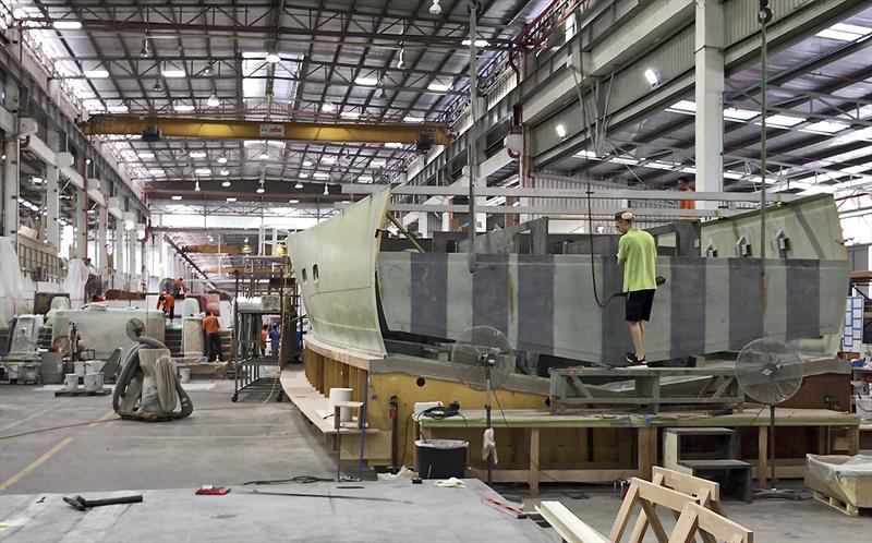 Hull #1 of Grand Banks' new takes form. - photo © John Curnow