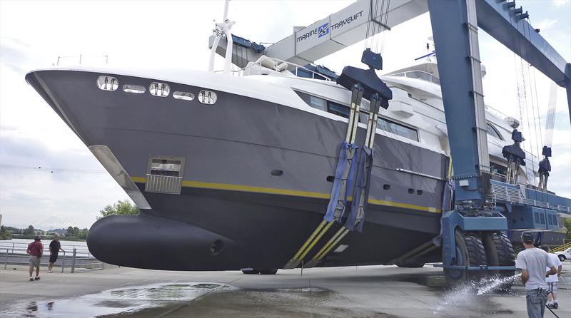 Horizon 130 eceives a bulbous bow photo copyright Bray Yacht Design And Research Ltd taken at  and featuring the Power boat class