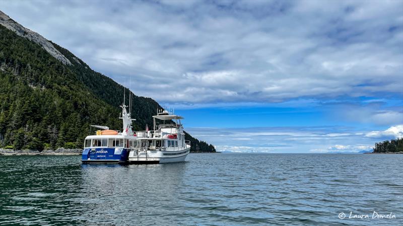 Akeeva and Airship rafted in Egg Harbor - Flotilla to Alaska - Bay of Pillars to Egg Harbor - Day 20 photo copyright Laura Domela taken at  and featuring the Power boat class