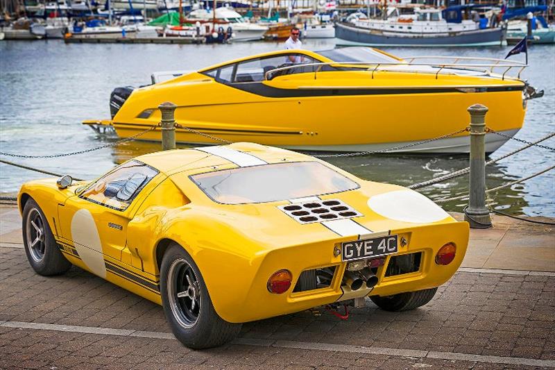 The Fairline F//LINE 33 and its design inspiration, the 1960s GT40 sports car, bringing the sunshine to Ipswich photo copyright Fairline Yachts taken at  and featuring the Power boat class