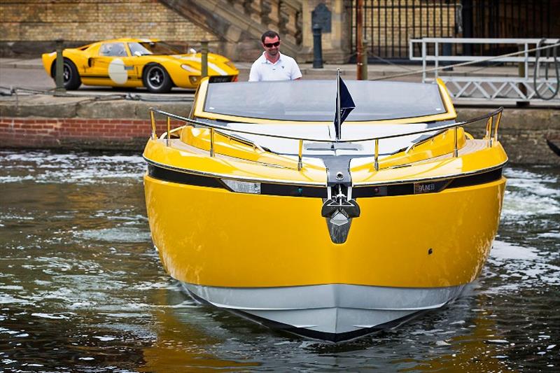 The Fairline F//LINE 33 and its design inspiration, the 1960s GT40 sports car, bringing the sunshine to Ipswich photo copyright Fairline Yachts taken at  and featuring the Power boat class