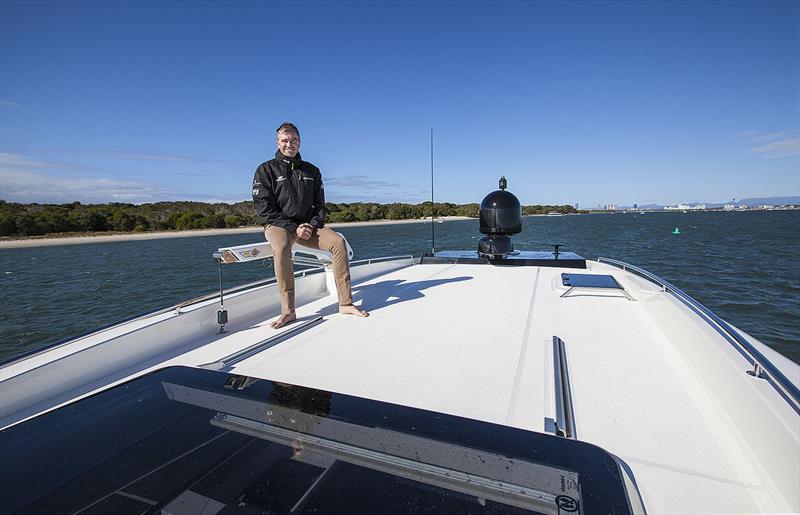 Up top on the Utility Deck of the Maritimo S55, and that davit can lift 350kg, and you can carry one metric tonne of gear there in total photo copyright John Curnow taken at  and featuring the Power boat class