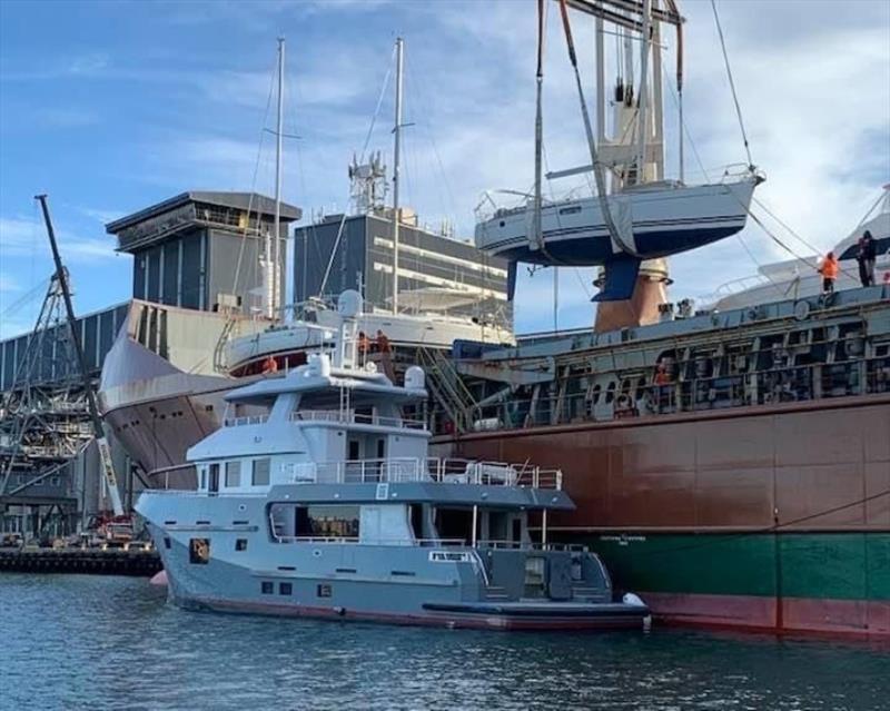 Bering 77 Veronika arrives in Newcastle photo copyright Ensign Yachts taken at  and featuring the Power boat class