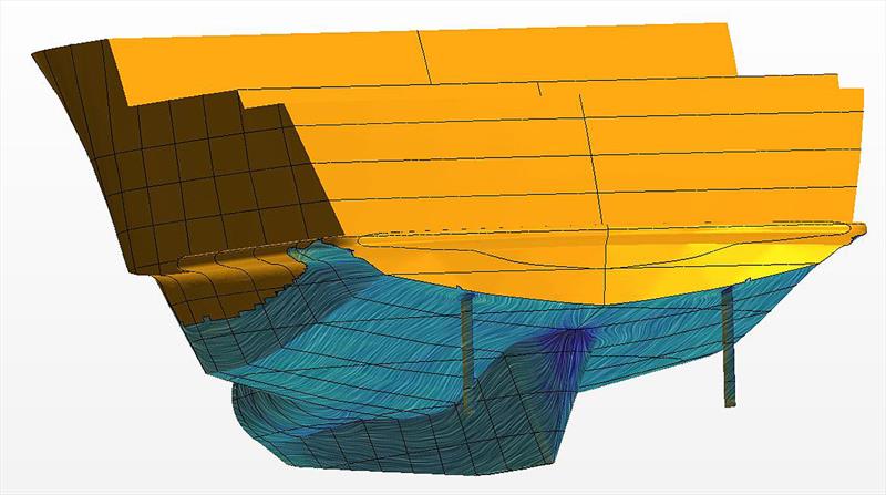 As long as the chines follow the flow of the water (flow lines) there is no powering penalty vs a round bilge shape. The amount of stern immersion is far more critical in determining performance. - photo © Pat Bray