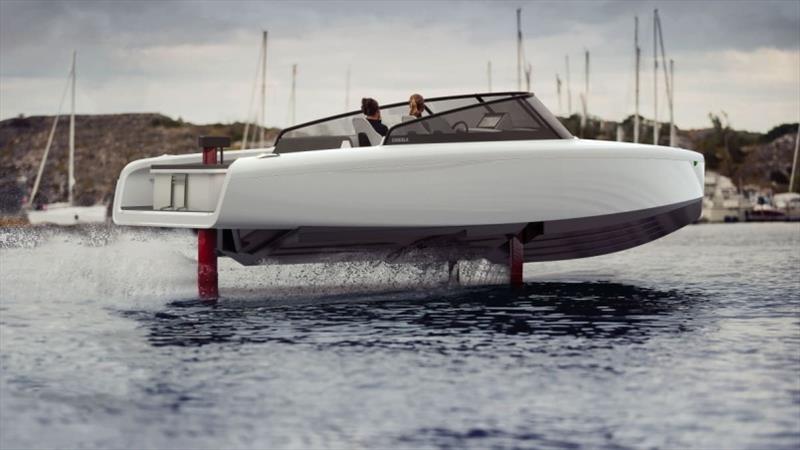 Candela C-8 flies on computer-guided hydrofoils. With a top speed of 30 knots and a cruise speed of 24 knots, it rivals fossil fuel powerboats in terms of performance while offering a whisper quiet ride and far better comfort photo copyright Candela taken at  and featuring the Power boat class