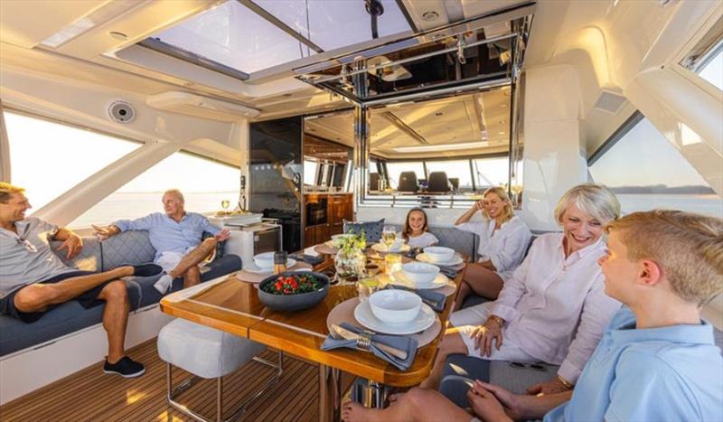 Entertaining and relaxing aboard the Riviera 645 SUV is a breeze on the superb alfresco deck photo copyright Riviera Australia taken at  and featuring the Power boat class