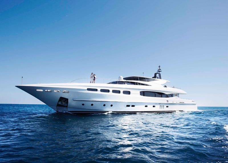 M/Y Infinity Pacific at anchor photo copyright Superyacht Australia taken at  and featuring the Power boat class