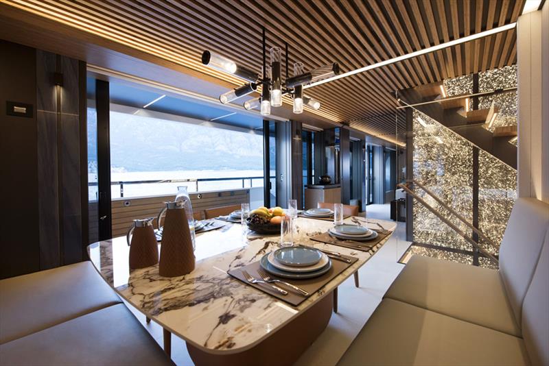 55m Al Waab - Interior dining area photo copyright Alia Yachts / Pozitif Studio taken at  and featuring the Power boat class