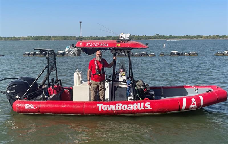 Capt. Jeremy Carter aboard a TowBoatUS Lake Lewisville response vessel photo copyright Scott Croft taken at  and featuring the Power boat class