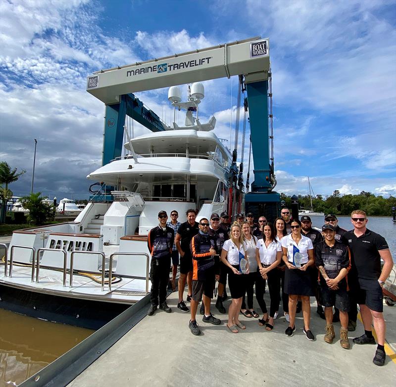The Boat Works staff with 300 T lift and 41m Superyacht Batavia photo copyright The Boat Works taken at  and featuring the Power boat class