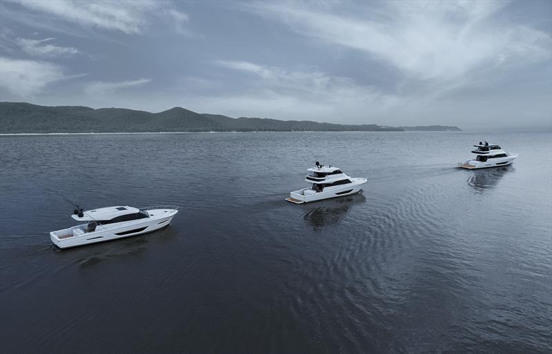 S600 and M600 Offshore vessels with enclosed transoms, and the new M60 on the right. photo copyright Maritimo taken at  and featuring the Power boat class