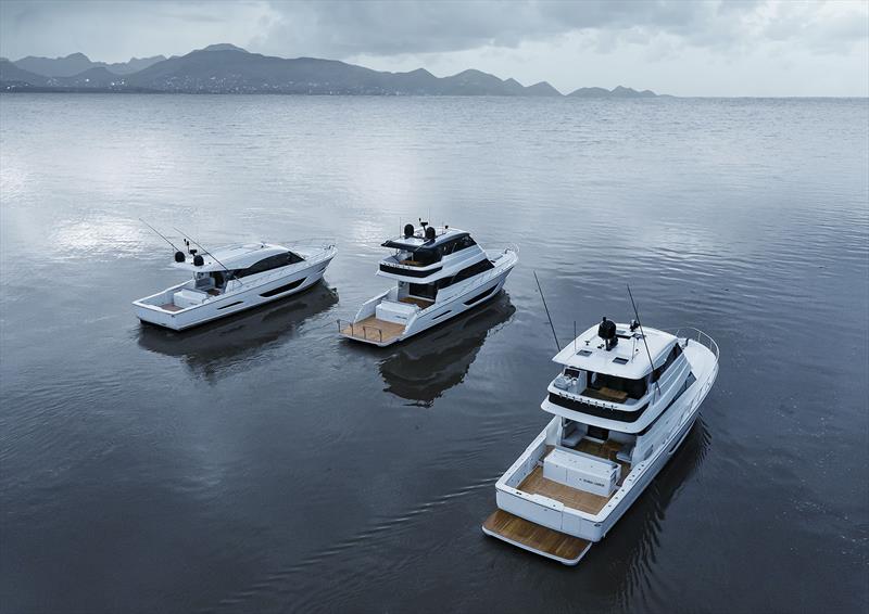 S600 and M600 from the Offshore series flank the new M60 photo copyright Maritimo taken at  and featuring the Power boat class