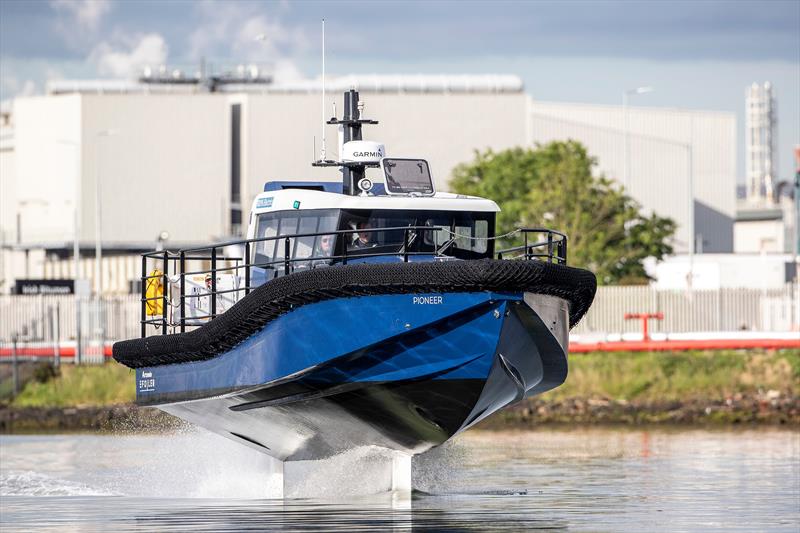 Artemis Technologies' 11.5m multi-purpose, zero-emission workboat foiling in Belfast Harbour photo copyright Artemis Technologies taken at  and featuring the Power boat class