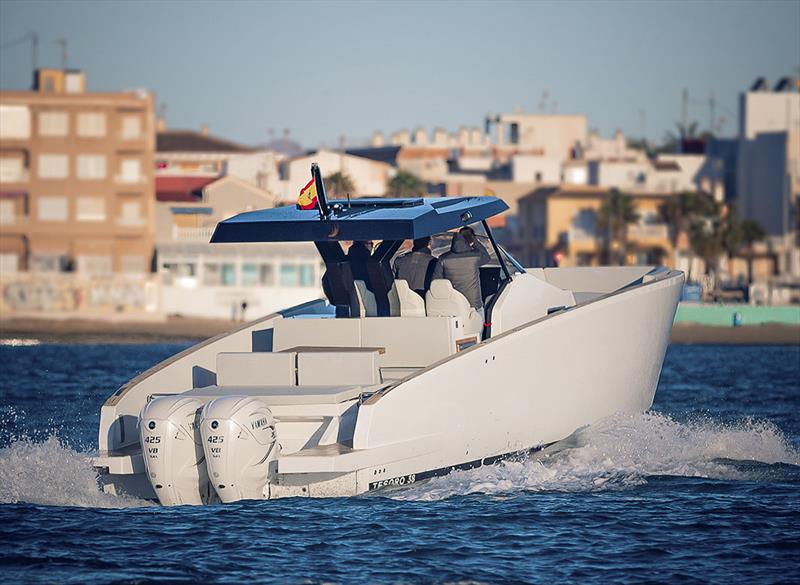 Almost military slab style topsides gives power and volume on deck and below. photo copyright Tesoro Yachts taken at  and featuring the Power boat class