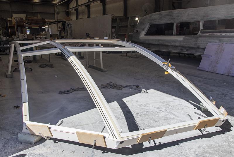 Magnificent rake and continuous radii around the front of the windshield. Solar panels adorn the hardtop to eliminate the need for a genset photo copyright John Curnow taken at  and featuring the Power boat class