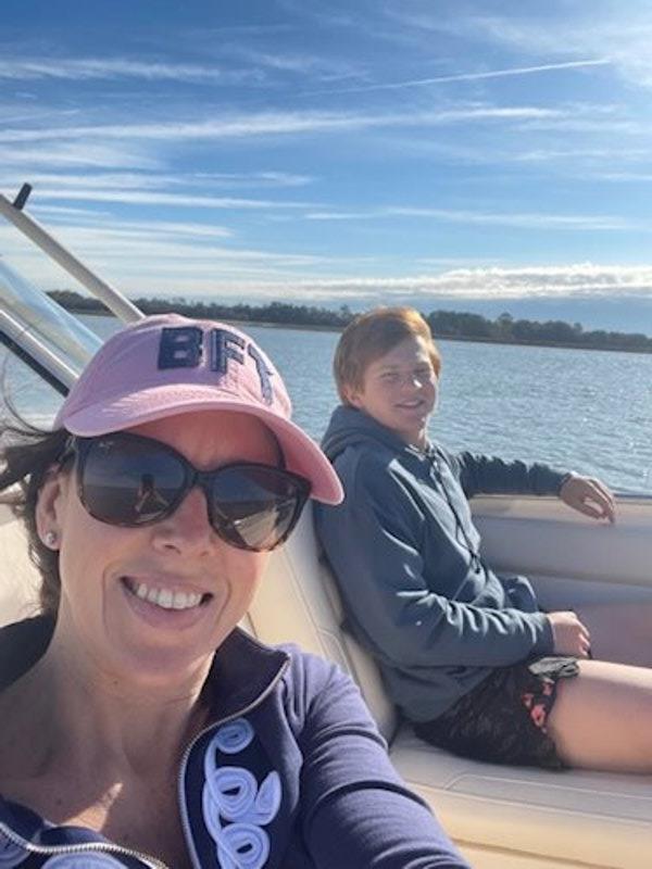 Cruising around the Beaufort River, Danielle and Jack capture the moment waiting for the sunset as they spend quality time together on the bow photo copyright Grady-White taken at  and featuring the Power boat class