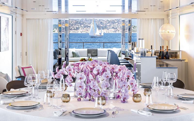 CRN M/Y RIO 62m - Main saloon, dining area photo copyright CRN taken at  and featuring the Power boat class