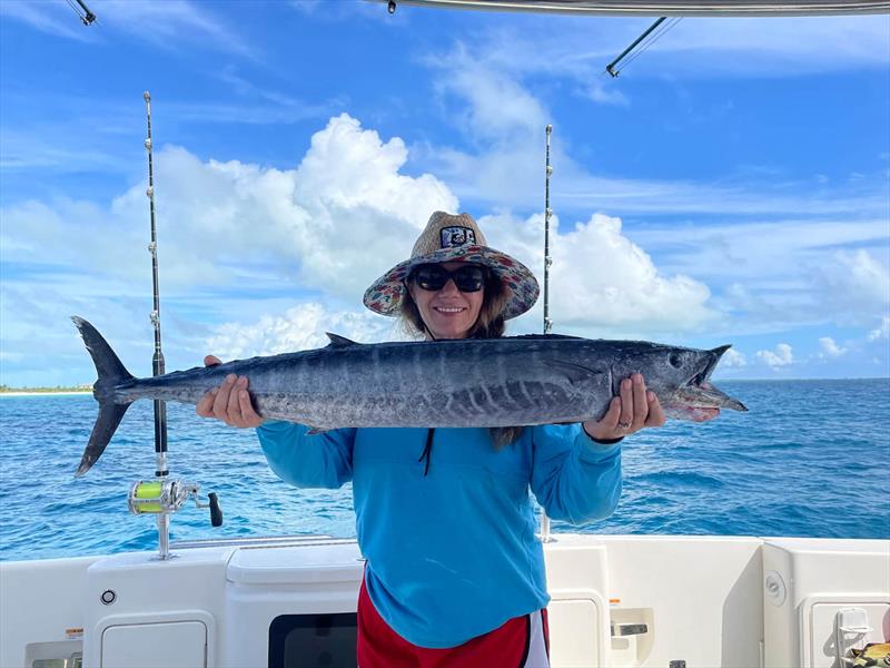 After working out the necessary gear, the Sims enjoyed fishing for tuna and wahoo as their speed and high-quality eating make them prized game fish photo copyright Riviera Australia taken at  and featuring the Power boat class