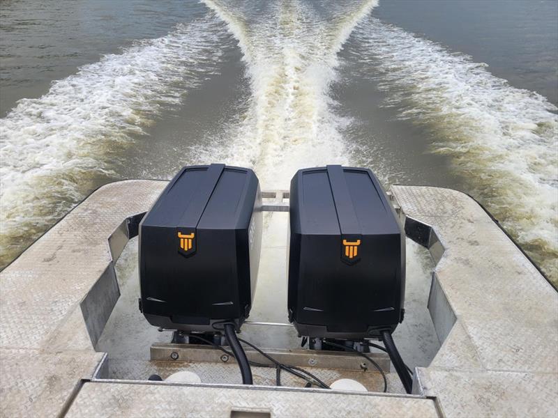 Twin OXE300 on transom on a commercial installation Louisiana photo copyright OXE Marine taken at  and featuring the Power boat class