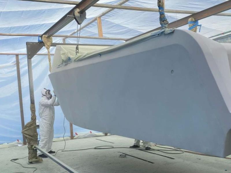 Serial No. 3 getting primed for paint - photo © Arc Boats