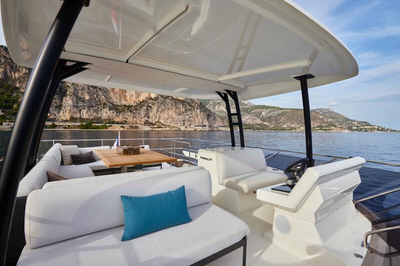 Flying bridge aboard Prestige's new M48 powercat - photo © Prestige Yachts