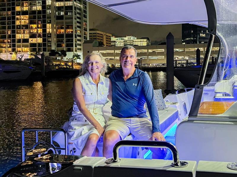 Enjoying the sunset aboard Something Bruin - photo © Riviera Australia