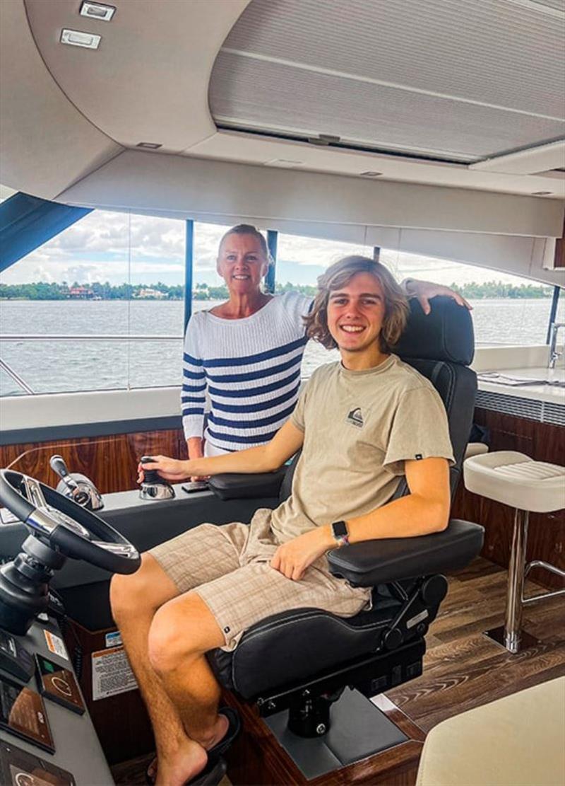 Ben's first time driving Something Bruin with the modified joystick layout - photo © Riviera Australia