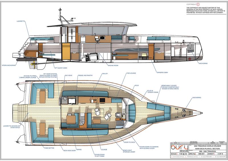 Main deck and accommodations - Stabilised Monohull - photo © Bury Design