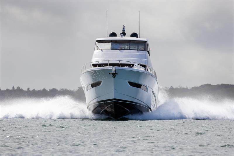 Reverse chine working here to provide additional lift - Maritimo M75 photo copyright John Curnow taken at  and featuring the Power boat class