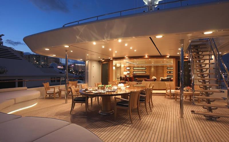 73m Feadship superyacht Predator - Bridge deck aft night photo copyright SuperYachtsMonaco taken at  and featuring the Power boat class