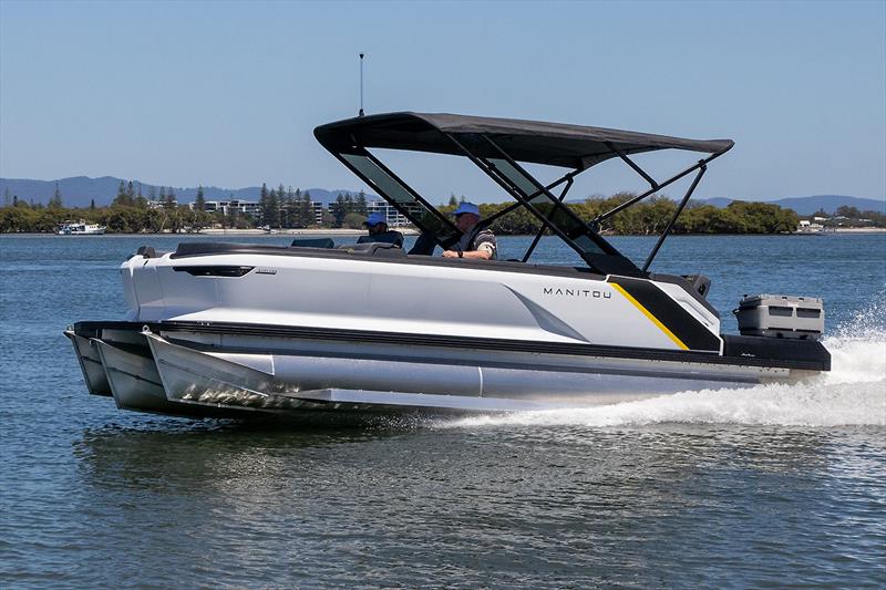 Manitou Explore 22 MAX - Forward projection of Bimini is essential for the Australian sun, even if only for times at rest photo copyright John Curnow taken at  and featuring the Power boat class