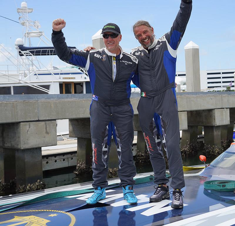 Darren Nicholson and Giovanni Carpitella celebrate a Class 1 victory - photo © Andy Houldsworth