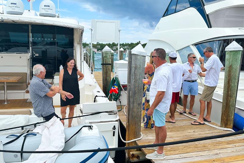 Boat drinks... fellow travellers gather for `docktails` after a day of exploring the region photo copyright Riviera Australia taken at  and featuring the Power boat class
