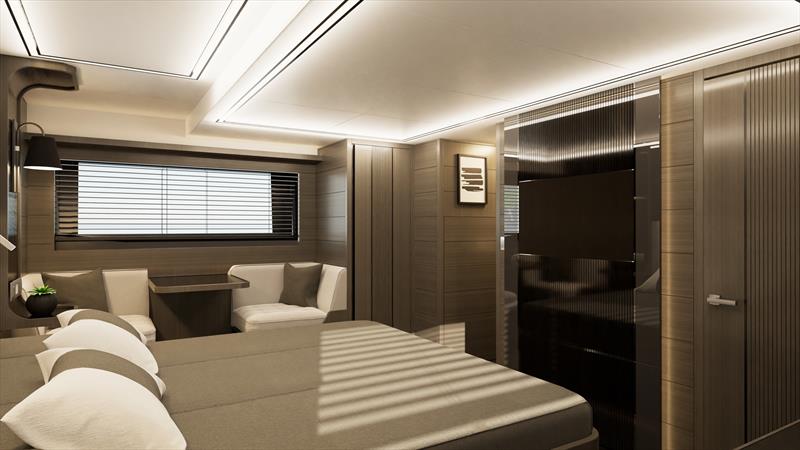 Pearl 63 Master Cabin TV Unit - photo © Pearl Yachts