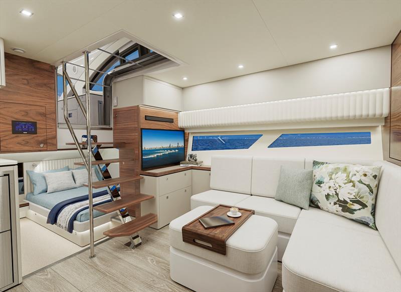 Living and accommodation deck with companionway – looking towards the lounge and aft cabin photo copyright Riviera Australia taken at  and featuring the Power boat class