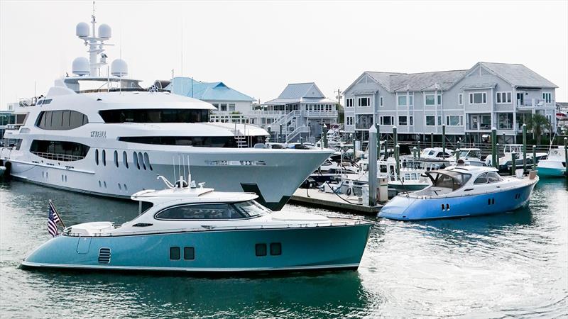 Azure docking next to MY Skyfall, mothership to a Z44 - photo © Zeelander Yachts 