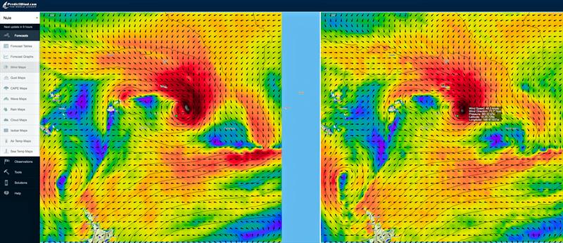 Cyclone Gita - Location Saturday evening February 10, 2018 just south of Niue Island - photo © Predictwind.com