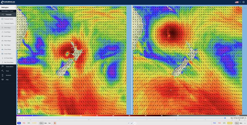 Predictwind showing Cyclone Gita cloing in on Wellington on Sunday 18 Feb, 2017 - photo © Predictwind.com