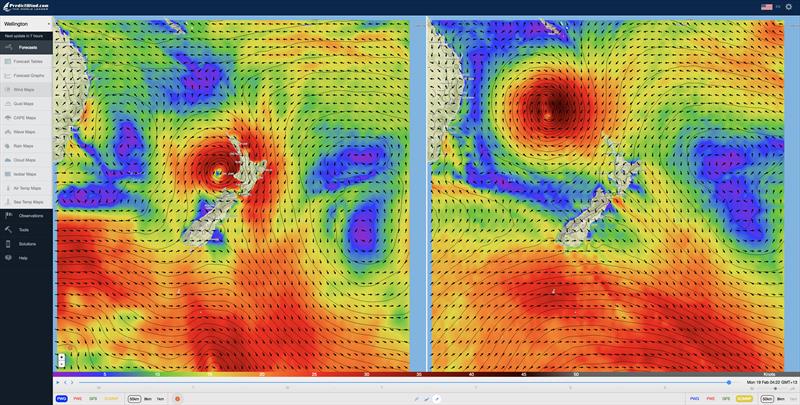 Predictwind showing Cyclone Gita cloing in on Wellington on Sunday 18 Feb, 2017 photo copyright Predictwind.com taken at  and featuring the  class