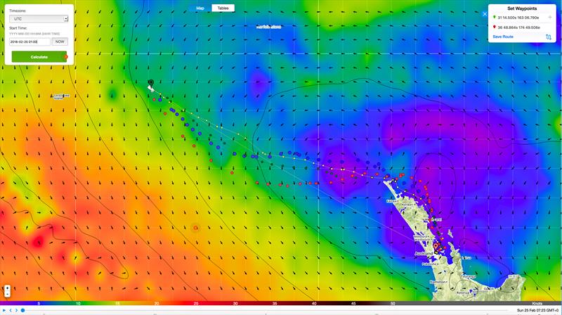 SHK Scallywag routing as at  0100UTC February 25, 2018 - photo © Predictwind