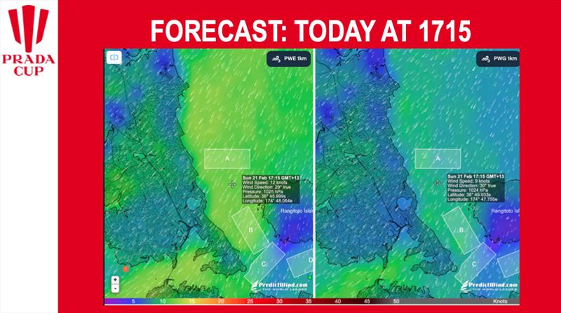 Wind 1715hrs - February 21, 2021 - Prada Cup Finals - Day 4 photo copyright Predictwind.com taken at Royal New Zealand Yacht Squadron and featuring the  class