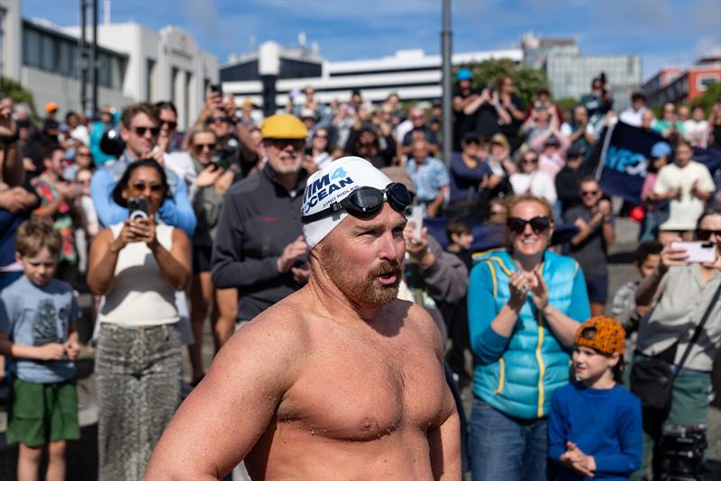 Jono Ridler with fans after completing his 1367km swim - Wellington - April 4, 2026 - photo © Joshua Mccormack/LiveOcean