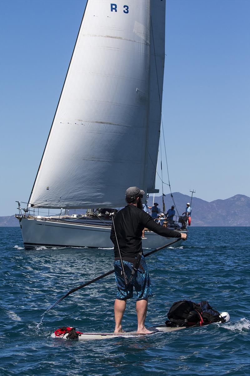 SUP and flat seas cannot mean much action, but here the big Nautor's Swan, Dream Catcher III has her sails full. - photo © Andrea Francolini