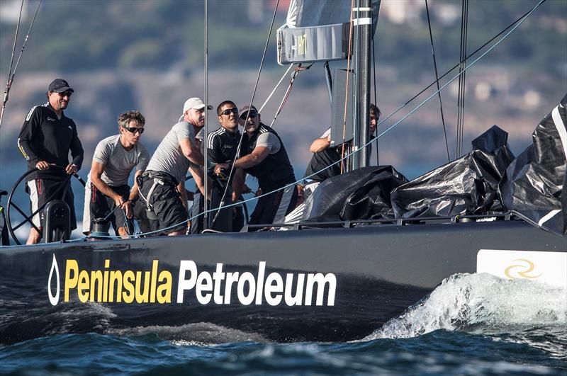 Peninsula Petroleum on the first day of fleet racing at the RC44 Cascais Cup photo copyright Pedro Martinez / Martinez Studio taken at Clube Naval de Cascais and featuring the RC44 class