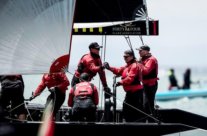 Alexander Novoselov celebrating onboard Katusha on day 3 at the RC44 World Championship Marina de Sotogrande photo copyright Pedro Martinez / Martinez Studio taken at Sotogrande Yacht Club and featuring the RC44 class