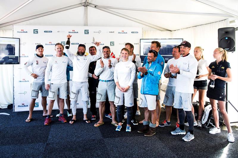 Bronenosec Sailing Team celebrate third place at the RC44 Marstrand World Championship photo copyright Pedro Martinez / Martinez Studio taken at  and featuring the RC44 class