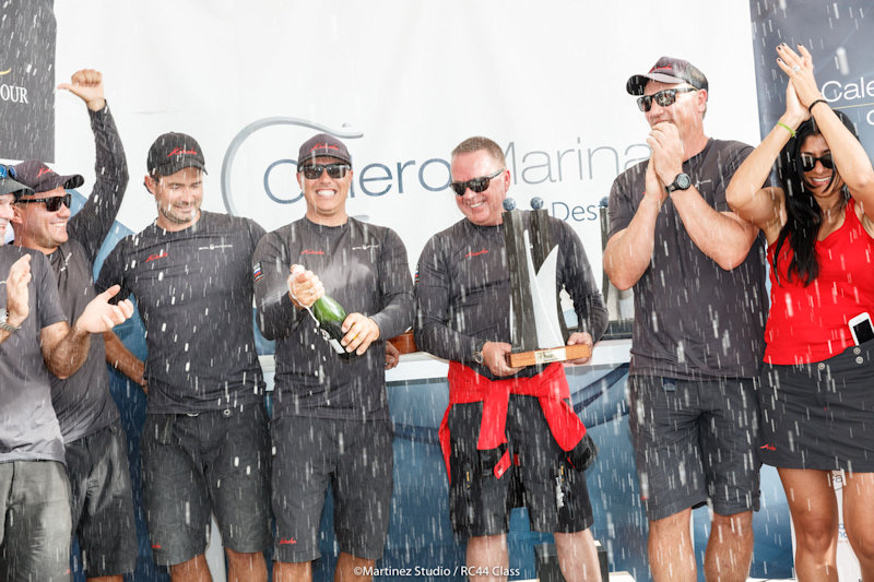 Katusha celebrates coming third in the 2017 RC44 Championship Tour photo copyright Martinez Studio / RC44 Clas taken at  and featuring the RC44 class