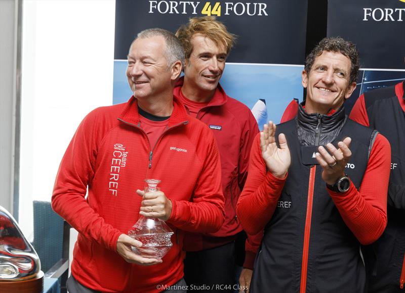 Igor Lah (left) with Team CEEREF's bowman Matteo Auguardo and British tactician Adrian Stead at the RC44 Cascais Cup - photo © Nico Martinez / www.MartinezStudio.es