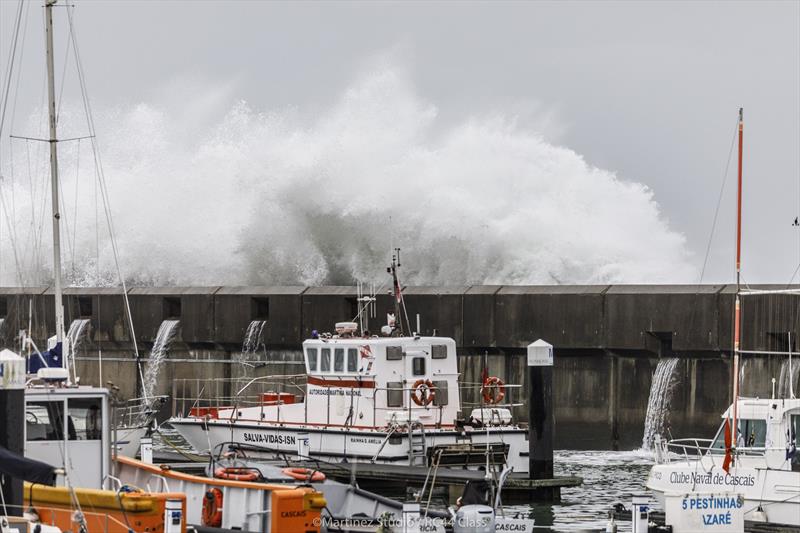 Giant waves from the Atlantic swell crash into the Marina de Cascais breakwater at the RC44 Cascais Cup - photo © Nico Martinez / www.MartinezStudio.es